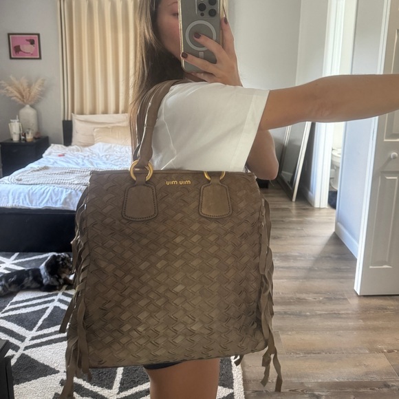 Miu miu tassel weave leather suede tote bag - Picture 9 of 13